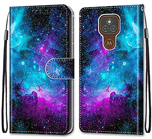 Mo-Somnus Kompatibel mit Motorola Moto E7 Plus / G9 Play / G9 Hülle, Leder Handyhülle mit Kartenfach Geld Slot Ständer PU Ledertasche Flip Brieftasche Magnetische Schutzhülle Case Etui (Himmel)