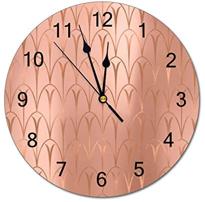 Funlucy Modern Round Wall Clock Art Deco Rose Gold Copper Geometry Minimal Square Silent Non Ticking Wall Clocks for Kitchen, Office, Retro Hanging Clock, 10 Inches
