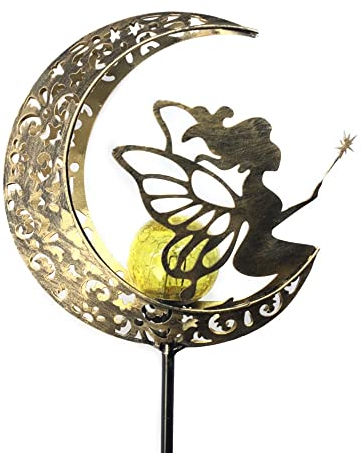 Andoer Solarleuchten Garten im Freien, Metall Mond Solar LED Glaskugel Gartenleuchte Wasserdichte Solarlampe mit Blumenfee und Erdspieß Solarlampe Gartendeko für Garten Terrasse Hof Rasen