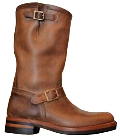 ORANDESIGNE Uomo Stivali Western Stivali da Cowboy Vintage Quadrato Testa Stivali da Lavoro Stivali da Moto B Giallo 45