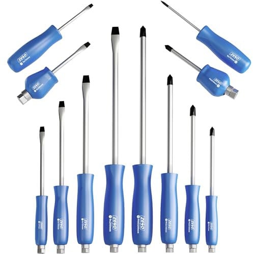 ZENO Impact Bolster Screwdriver Set 12PCS | Phillips Screwdriver | Heavy Duty Screwdrivers | Durable Chrome Vanadium Steel with Magnetic Tips | Includes 6 Flat Heads and 6 Phillips Heads