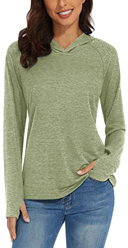 TACVASEN Sport Shirts für Damen UV Schutz Shirt Stretch Atmungsaktiv Outdoorshirts Sweatshirt Weizengrün XL