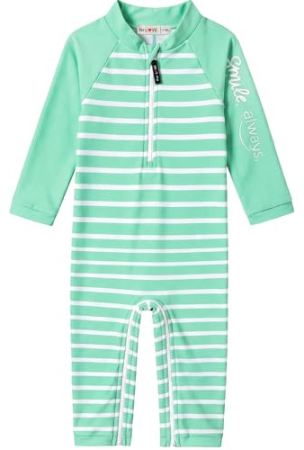 weVSwe Maillot De Bain pour Tout-Petit UPF 50+ Protection Solaire Bébé Maillot De Bain Une Pièce À Manches Longues Rayures Vertes 18-24 Mois