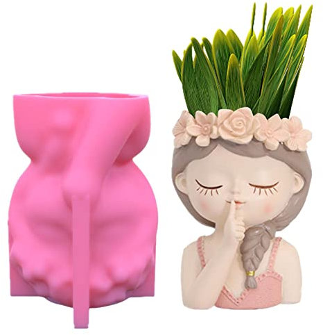 Eayoly Maceta Silicona, Cara niña en Forma Maceta suculentas hormigón para Maceta Flores suculentas, para Manualidades Arcilla Cemento