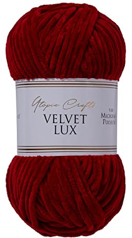 Utopia Crafts Velvet Lux Chenille Super Soft Chunky Yarn for Knitting and Crochet, 100g - 110m (Dark Scarlet)