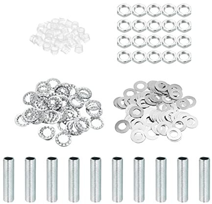 PATIKIL M10 Filettatura 40mm (1,58) Lampada Tubo Kit con Blocco Dadi Rondelle, Fissaggi Assortimento Ferramenta per Lampadario Soffitto Luce Fai Da Te, Zinco Placcatura