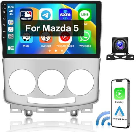 Hikity 2GB+64GB Android 13 Autoradio für Mazda 5 2007 2008 2009 2010 mit Wireless CarPlay Android Auto, 9 Zoll Car Radio mit Navi Bildschirm Bluetooth FM RDS Radio SWC USB Rückfahrkamera