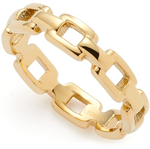 JEWELS BY LEONARDO Ring Ciao Rocky • Band-Ring aus goldfarbenem Edelstahl • Gr. 16 (50) • umlaufende Statement Kettenglied-Optik • Damen Schmuck Geschenk • 022973