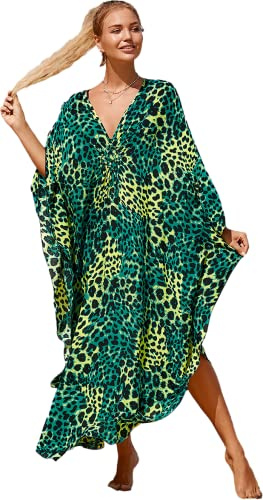 LOUSEA Kaftane für Damen, Übergröße, Badevertuschung, V-Ausschnitt, Fledermauskleid, lockere Passform, marokkanische Kaftan-Mumu-Kleider für Damen