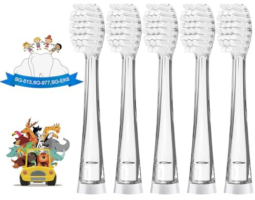 5Pcs Children's Replacement Toothbrush Heads - Compatible with SEAGO SG-513/977/EK6, Brush-Baby WildOnes/KIDZSONIC, Dada-Tech DT-BB1/DT-977/DT-K6 (3 Years+)