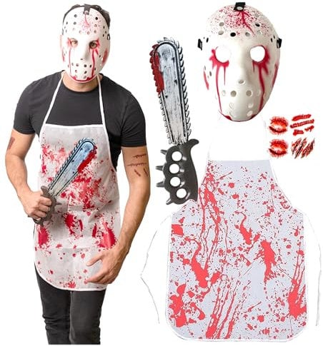 Kettensägen-Killer Kostüm - Halloween Kostüm Herren - Erwachsene & Teenager Eine Größe passt allen – 2025 Trending Kostüm