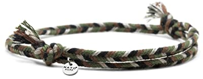 Nato Cuff - Geflochtenes Baumwollarmband 4mm- Handgefertigt in Frankreich - Herren Damen Verstellbares Juwel (Braun-Weiss) (Kaki Grau Schwarz)