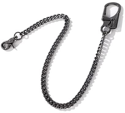 Ahiller Herren-Geldbörsenkette, Heavy Duty Schlüsselkette [Karabiner aus Legierung, Edelstahlkette], geeignet für Jeans, Brieftaschen, Taschen (1, Gunmetal grau-Q)