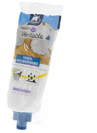 ÉLÉPHANT MAISON - Tête À Franges - La Véritable - Pour Tous Types De Sols - Lave En Profondeur - 100% Microfibres - Essorage Facile - Blanc & Bleu - Haute Qualité - Fabriqué en France