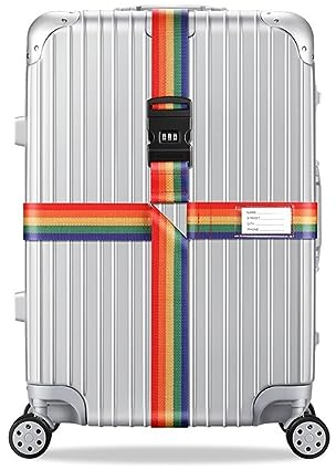 König Design Koffergurt - Zahlenschloss - Verstellbar und Bunt - Inklusive Namensschild - Kofferband für Flugreise - Gepäckgurt Kofferband Zubehör