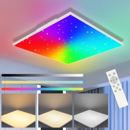 Kowanie Deckenlampe LED Deckenleuchte Dimmbar: 18W RGB Farbwechsel Wohnzimmerlampe Sternenhimmel Panel Flach 30CM Modern Schlafzimmerlampe mit Fernbedienung für Wohnzimmer Schlafzimmer Küche Büro