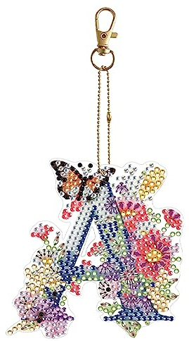 Starnearby Diamond Painting Porte Clé Lettre Alphabet Strass, Porte-clés de Peinture au Diamant Bricolage, Broderie Diamant Porte Clé Double Face, Peinture Diamant Porte Clef Artisanat Pendentif