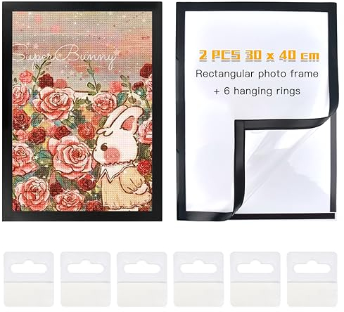 CENBEN 2er Set Diamond Painting Rahmen 30x40,Magnetischer Diamant-Bilderrahmen,Diamond Painting Bilderrahmen Schwarz Selbstklebend,5D Diamond Painting Rahmen mit Haken