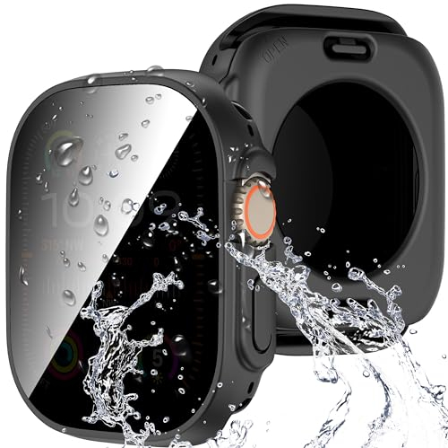 Diruite Funda para Apple Watch Ultra 2/Ultra 49mm Protector Pantalla Cristal Templado Privacidad Incorporado,360°Protección PC Impermeable Case para iWatch Ultra 2/Ultra 49mm Estuche Protector
