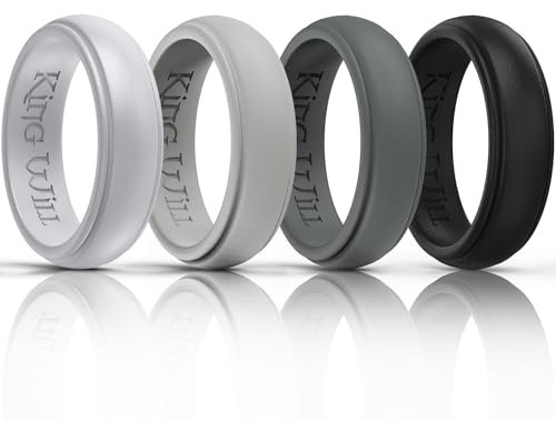 King Will Silicone Rings for Men - Comfortable and Breathable Mens Wedding Bands in Silver Gray Black - 8mm Wide Rubber Wedding Bands for Men - Perfect for Active Lifestyles 7