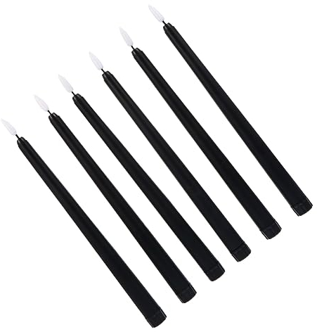 Angoily 6st Lange Stabkerzenlichter Schwarze Flammenlose Spitzkerzen Halloween-kerzenlampe Gruseliges Halloween Halloween-led-stabkerzen Kerzenständer Elektrisch Dekorationen 3d Plastik