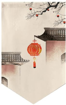 Hiseng Japonais Porte Rideaux Courts Noren Rideau de Porte de Style Japonais Tenture Murale Drapeaux pour Sushis Rideau Panneau, Décoration de la Maison (30x50cm,Lanterne)