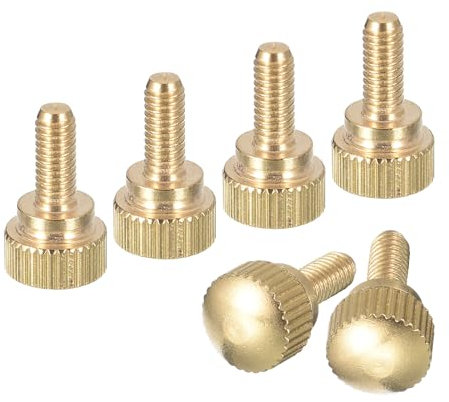 sourcing map M4x10mm Knurled Thumb Screws, 6pcs Brass Knurled Thumb Screws Bolts with Shoulder Grip Knobs Fasteners, Brass Tone