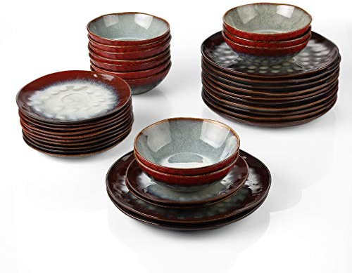 Ensemble de vaisselle Reotto en grès, 36 pièces, aspect Vintage, rouge, irrégulier, pour 12 personnes, avec assiette à dîner, assiette à dessert, bol