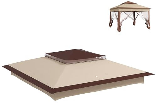 Outsunny Toile de Rechange pour pavillon tonnelle Tente 3,25 x 3,25 m Toit de Remplacement Gazebo de Jardin Tissu Polyester Protection UV 30+ Beige