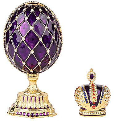 QIFU Hand Painted Vintage Purple Easter Egg Style Enamel Trinket Box Hinged(QF5452)