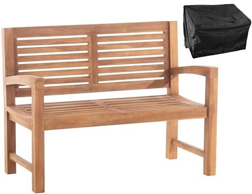 CLP Teakbank 120 cm Mit Abdeckhaube I Teakbank Mit Passender Schutzhülle I Holzbank In Verschiedenen Variationen Inklusive Abdeckung Set-Inhalt Halden
