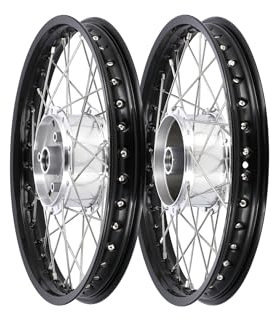 Set: 2x Tuning-Speichenrad 1,5 x 16 Alufelge, Schwarz eloxiert, Edelstahlspeichen - für Simson S50, S51, KR51 Schwalbe, SR4