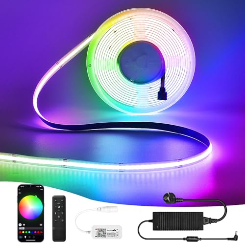 RGB Cob Led Strip 10m, Wlan Cob RGB LED Streifen Alexa mit Fernbedienung, 576 Leds/M, led Lichtband LED Selbstklebend Lichtleiste 24V Kompatibel mit Alexa Google Home