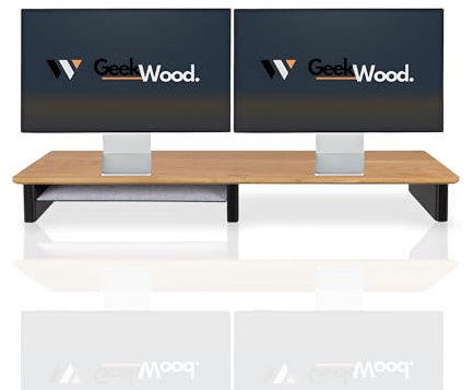 GeekWood Desk Shelf - Soporte Monitor Doble - Soporte Monitor Escritorio - Elevador Monitor Madera - Soporte Monitor Madera - Estanteria Escritorio - Soporte Monitor Mesa - Balolo / Grovemade (Roble)