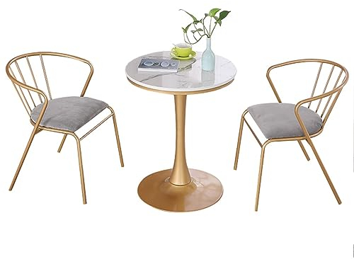 NOALED Gartentische, Stühle, Bistrotisch-Set, 3-teilig, Marmor-Terrassentisch, Stühle, Möbel, Metall-Gartensitzgruppe, Couchtisch, für Terrasse