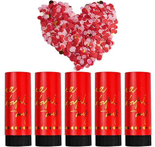 5 Stück Konfetti Bombe Set, Party-Poppers, Colors Konfettikanonen, Partykanonen, Konfetti-Poppers, abbaubares Konfetti, geeignet für Partys, Hochzeiten und festliche Feiertage (Rot)