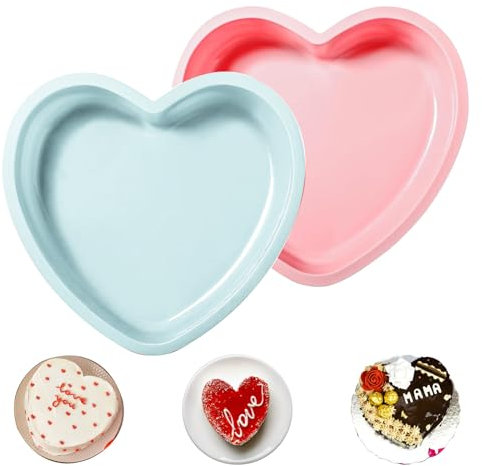JJYHEHOT 2 Stück herzförmige Kuchenformen, 20,3 cm Silikon-Kuchenform, antihaftbeschichtetes Herz-Kuchen-Backblech