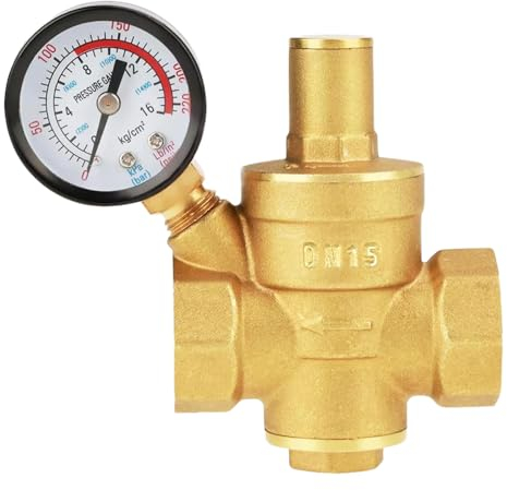 NICEWAT Druckminderer Wasser 1/2 zoll DN15 mit Manometer, Einstellbarer Wasserdruckregler, Hergestellt aus Hohe Härte Messing, Wasserdruckminderer für Wasser überdruckventil