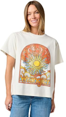 Wrangler - T Shirt Damen - Relaxed Fit - Girlfriend Tee - Vintage Weiß