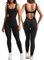 KOEMCY Damen Jumpsuit Ärmellose Lang Eng Sport Romper Bodysuit Overall Stretch Bodycon Sportanzug Einteiler Ganzkörperanzug Trainingsanzug für Laufen Yoga Radfahren