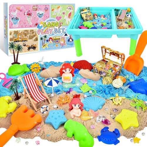 Herenear Sable Magique Jouet, Bac à Sable Magique, Sirènes Fille Jeu de Sable 3 4 5 6 7 8 9 10 Ans, Jouet Sensoriel Coloré Sable avec 1200g, Sirènes Sable Cadeau Anniversaire Fille