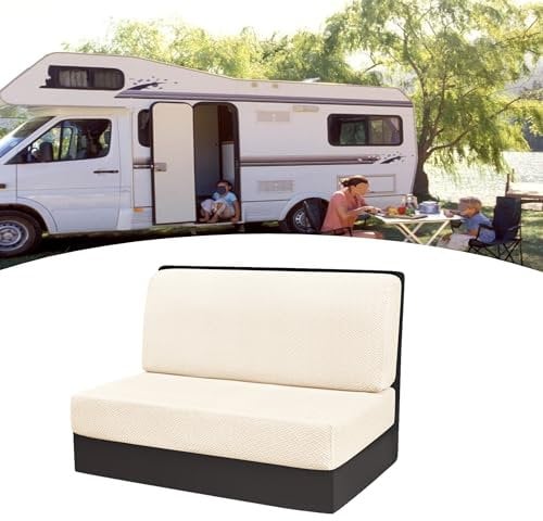 Eysbiy Wohnmobil Sofabezug, 2 Stück (1 Set) Wohnwagen Sofa-Sitzkissenbezug Stretch Jacquard RV-Sitzbezüge Camper Loveseat Sofa Möbelschutz Waschbarer Kissen Schonbezüge für Anhänger (Beige)
