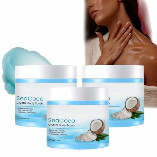 SeaCoco Crystal Body Scrub, Exfoliating Body Scrub with Sea Salt and Coconut, Sea Salt Body Scrub for Women, Deep Exfoliating Scrub Gentle Exfoliating for Sensitive Skin (3 PC, 100g)