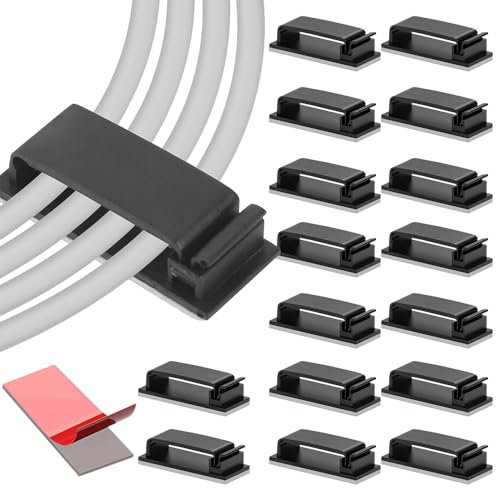 30 PCS Self-Adhesive Cable Clips Plastic Wire Clips Black Multipurpose Cable Management Hooks Flat Cable Tidy Clips Cord Holder for Desk Wall Car Office Home Cable Organisers