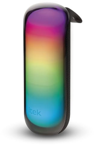 iTek I58093BLK Vibes Wireless Mini Bluetooth Speaker with 8 Multi-Coloured LED Lights, AUX-In, USB, TF, Micro-SD Card Slots, Built-In Microphone, TWS Capability and Automatic Shut-Off, 10W, Black
