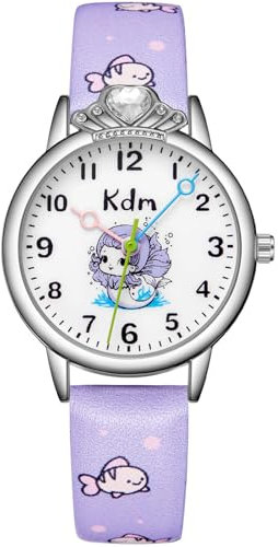 CIVO Lernuhr Kinder Armbanduhr Mädchen: Analoge Kinderuhr ab 5 Jahre - Wasserdicht Uhr Kinder Mädchen Lila Meerjungfrau