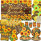 Décoration de fête d'anniversaire tournesol - Vaisselle, assiettes, tasses, serviettes, nappe, toile de fond « Happy Birthday » - Décorations de gâteau pour fleurs sauvages
