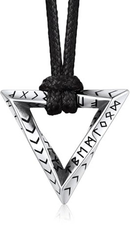 Bandmax Herren Halskette Edelstahl Runen Anhänger mit Geflochten Lederkette Schwarz Damen Triangel Mobius Anhänger mit Lederband Viking Möbius Kette Dreieck Halskette Amulett Schmuck für Jahrestag