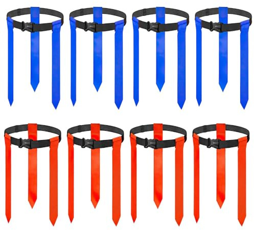 MiOYOOW Flaggen Fußball Set, 8 Spieler, Verstellbare Flag Football Gürtel, Flaggen Rugby Set mit 24 Flaggen für Spieler, Trainingswettkampf