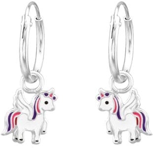 Monkimau Einhorn Kinder Creolen Ohrringe | 925 Silber | Mädchen Ohrstecker Schmuck | Hypoallergen & Nickelfrei | Kinderohrringe Geschenkidee